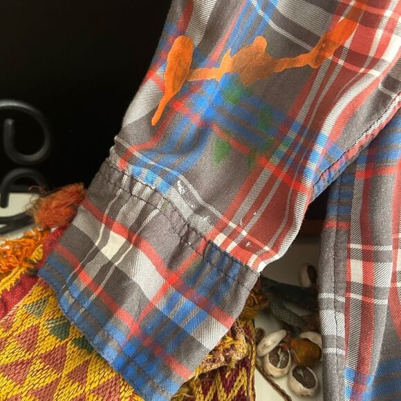 Wilfred Red and Blue Plaid Shirt Hand Painted Small - Picture 8 of 16